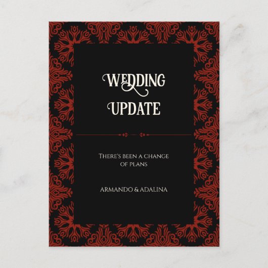 Zwart en Rood Bloemen Gotische Bruiloft Uitstel Briefkaart (Voorkant)