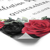 Zwart en rood Bloemen Prinses Quinceañera Welkom Poster (Hoek)