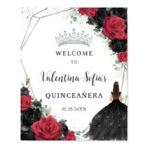 Zwart en rood Bloemen Prinses Quinceañera Welkom