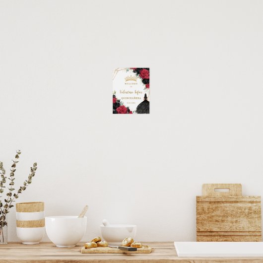 Zwart en rood Bloemen Prinses Quinceañera Welkom Poster (Keuken)