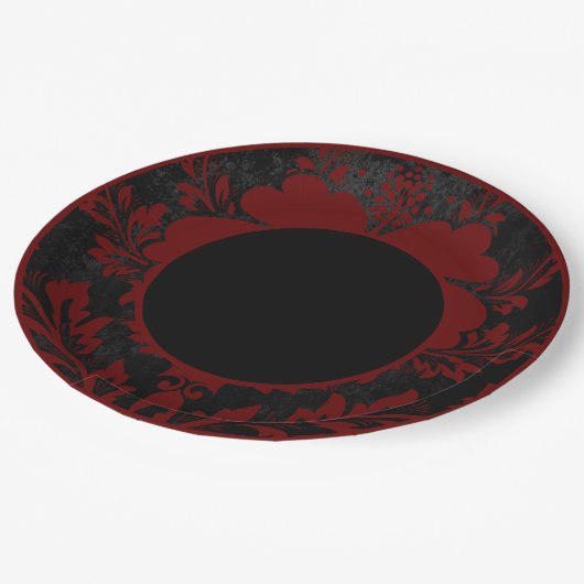 Zwart en rood bloemig formeel trouwpapier bord (Gekanteld)