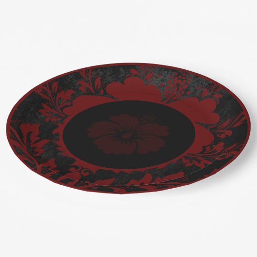 Zwart en rood bloemig formeel trouwpapier bord (Gekanteld)