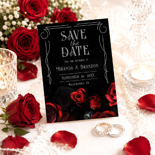 Zwart en rood bloemig trouwkaart 'Save the Date' Kaart
