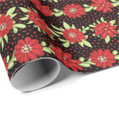 Zwart en rood bloemmotief cadeaupapier (Rol Hoek)