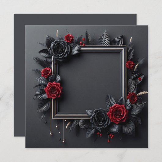 Zwart en rood bloemmotief kaart (Voorkant / Achterkant)