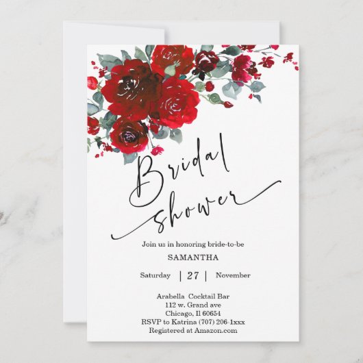 Zwart en rood bruidsfeest kaart (Voorkant)