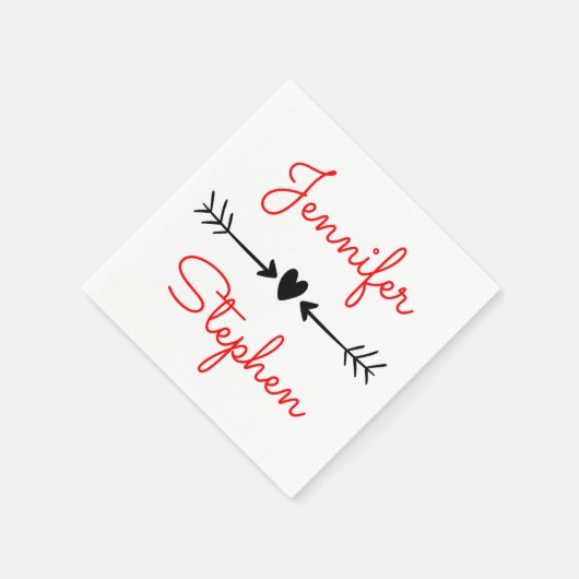 Zwart en rood bruiloft hart & liefde pijlen servet (Hoek)