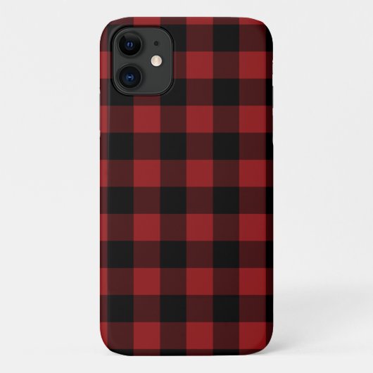 Zwart en Rood Buffalo Plaid Check iPhone Case (Achterkant)