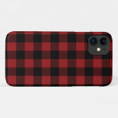 Zwart en Rood Buffalo Plaid Check iPhone Case (Achterkant (horizontaal))