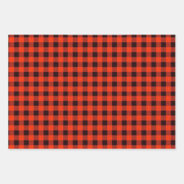 Zwart en rood buffalogeruit cadeau inpakpapier vel
