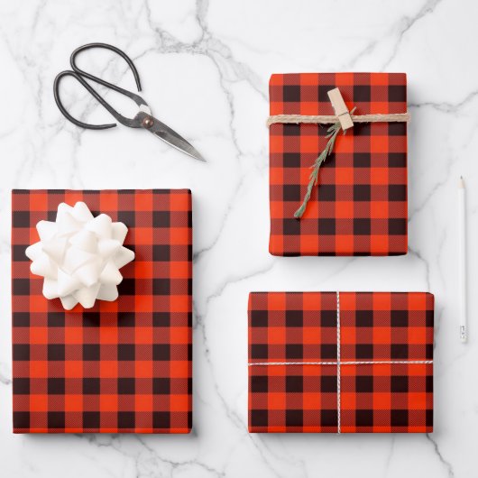 Zwart en rood buffalogeruit cadeau inpakpapier vel (Voorkant)