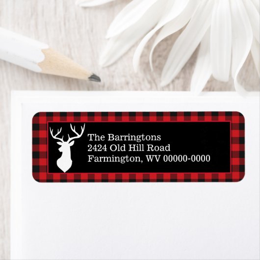 Zwart en Rood Buffel Check met Herten Silouette Etiket (Insitu)