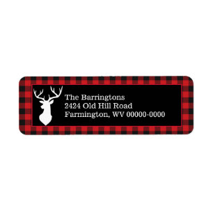 Zwart en Rood Buffel Check met Herten Silouette Etiket
