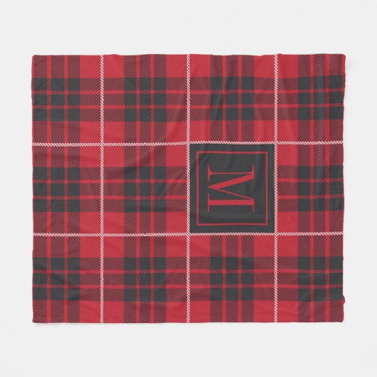 Zwart en rood buffel geruite patroon monogram fleece deken (Voorkant (Horizontaal))