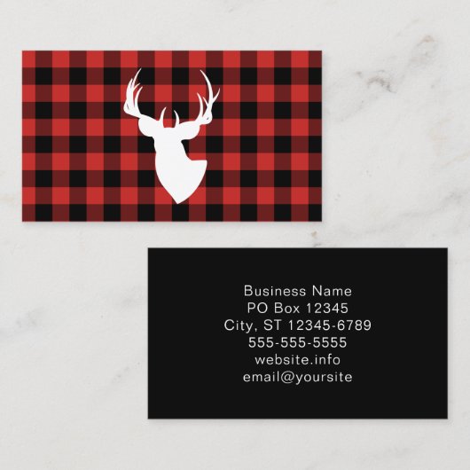 Zwart en Rood Buffel Plaid Buck Silhouet Visitekaartje (Voorkant / Achterkant)