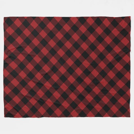 Zwart en Rood Buffel Plaid Check Fleece Deken (Voorkant (Horizontaal))
