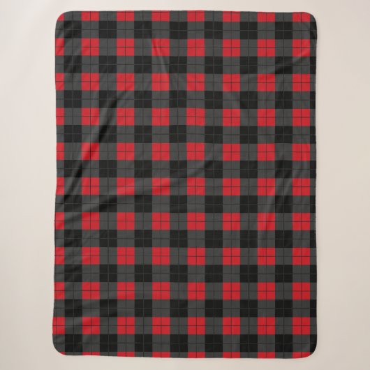 Zwart en Rood Buffel Plaid Geruite Sherpa Deken (Voorkant)
