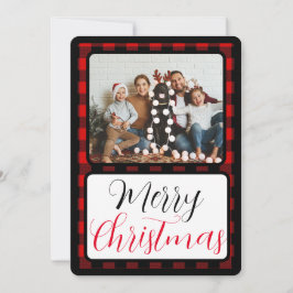 Zwart en Rood Buffel Plaid Kerstmis Feestdagenkaart