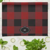 Zwart en rood buffel plaid monogrammed theedoek (Gevouwen)
