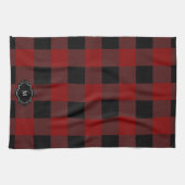 Zwart en rood buffel plaid monogrammed theedoek (Horizontaal)