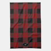 Zwart en rood buffel plaid monogrammed theedoek (Verticaal)