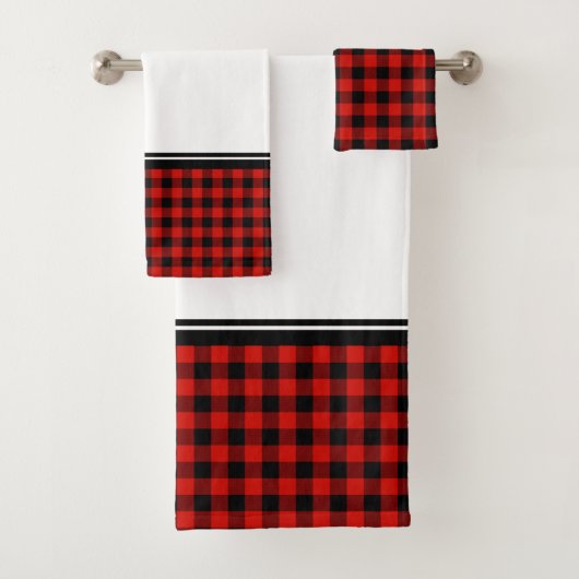 Zwart en rood buffelplaid bad handdoek (Insitu)