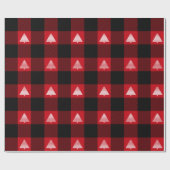 Zwart en rood buffelplaid witte kerstbomen cadeaupapier (Vlak)
