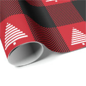 Zwart en rood buffelplaid witte kerstbomen cadeaupapier (Rol Hoek)