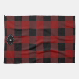Zwart en rood buffelruitpatroon met monogram theedoek