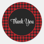 Zwart en rood check patroon ronde sticker (Voorkant)