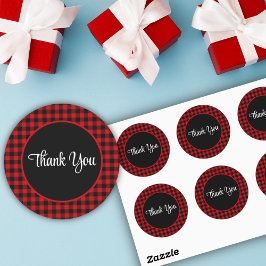 Zwart en rood check patroon ronde sticker