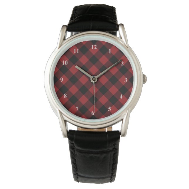 Zwart en Rood Check Watch Horloge (Voorkant)