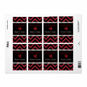 Zwart en Rood Chevron Bruiloft Mini Wijn Labels (Full Sheet)
