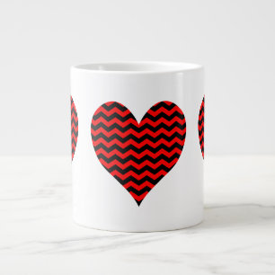 Zwart en rood Chevron hart Grote Koffiekop
