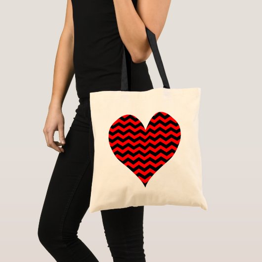 Zwart en rood Chevron hart Tote Bag (Voorkant (product))