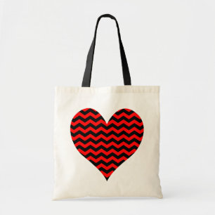 Zwart en rood Chevron hart Tote Bag