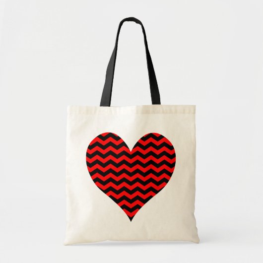 Zwart en rood Chevron hart Tote Bag (Voorkant)