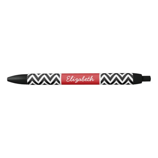 Zwart en rood Chevron Monogram Zwarte Inkt Pen (Voorkant)