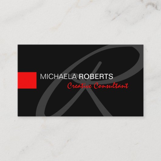 Zwart en Rood Creatief Consultant Elegant Monogram Visitekaartje (Voorkant)