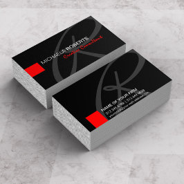 Zwart en Rood Creatief Consultant Elegant Monogram Visitekaartje