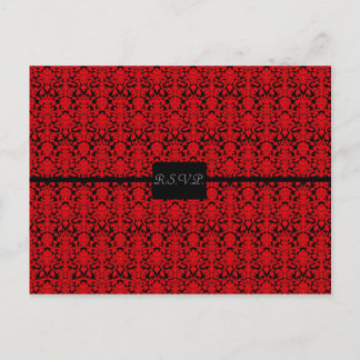 Zwart en rood Damask RSVP Uitnodiging Briefkaart