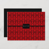 Zwart en rood Damask RSVP Uitnodiging Briefkaart (Voorkant / Achterkant)