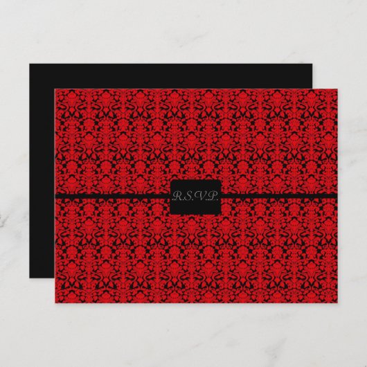 Zwart en rood Damask RSVP Uitnodiging Briefkaart (Voorkant / Achterkant)