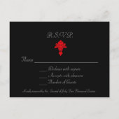 Zwart en rood Damask RSVP Uitnodiging Briefkaart (Achterkant)