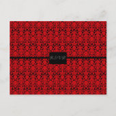 Zwart en rood Damask RSVP Uitnodiging Briefkaart (Voorkant)