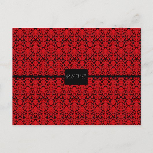 Zwart en rood Damask RSVP Uitnodiging Briefkaart (Voorkant)
