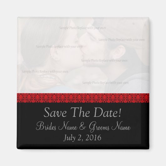 Zwart en Rood Damask Save The Date Magnet (Voorkant)