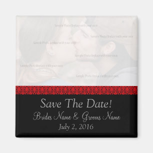 Zwart en rood Damask sparen de Datum Magnet