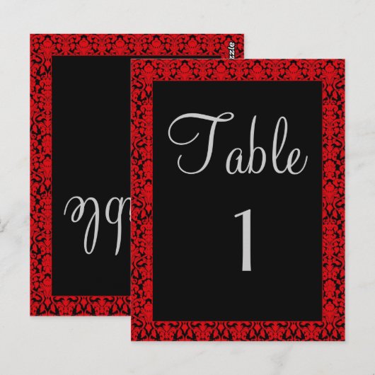 Zwart en rood Damask Tafelnummer Kaarten (Voorkant / Achterkant)