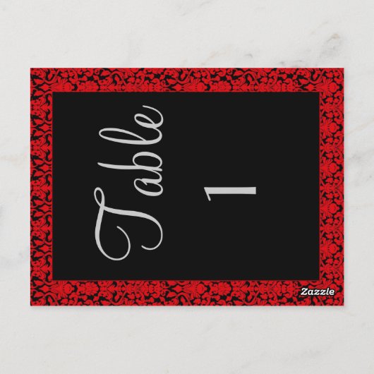 Zwart en rood Damask Tafelnummer Kaarten (Achterkant)